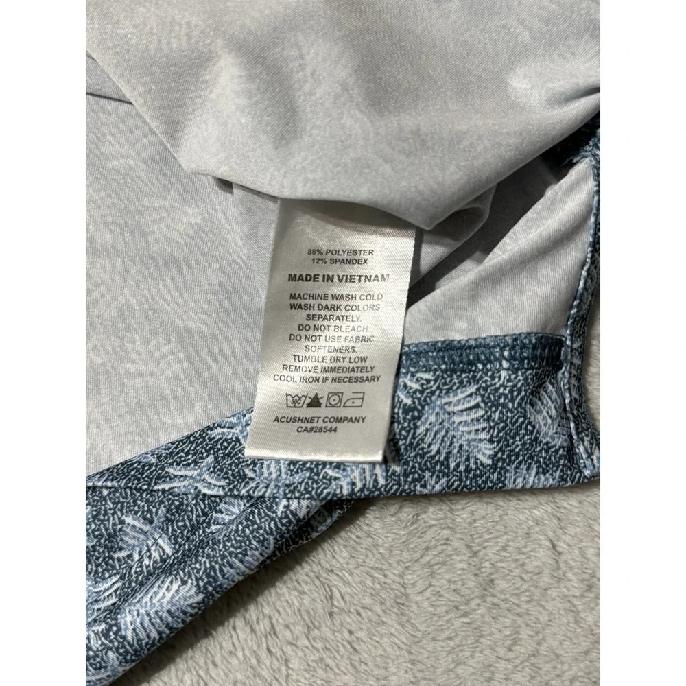FootJoy Polo Shirt Mens Medium Blue Leaf Golf Performance AOP Preppy Resort